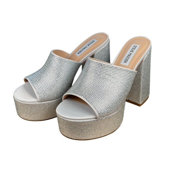 Steve Madden Shoes - Steve Madden Rhinestone Platform Block Heels Silver Dressy Night Out Women’s 7M